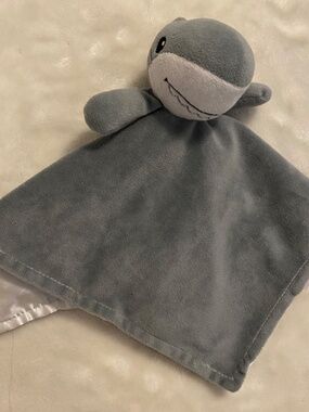 Fiesta Shark Grey White Satin White Rattle Plush Baby Security Blanket Lovey